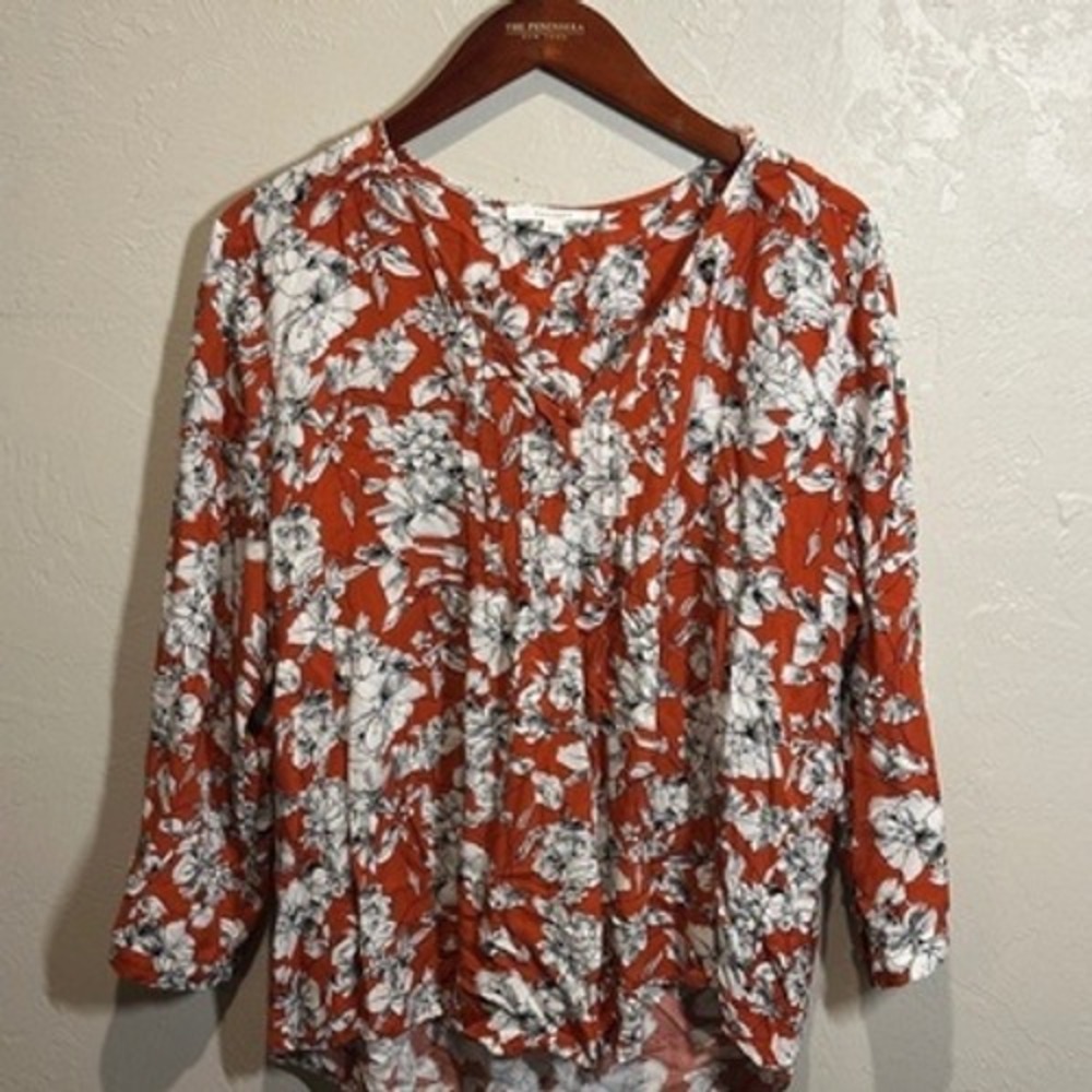 Fun2Fun XL Peasant Blouse Rust Floral Rayon Boho Cottagecore Top FD87110S-9